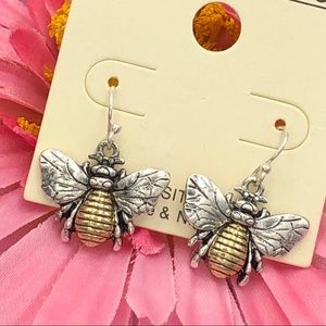 🌼 2 Tone Gold Silver Bumble Bee Metal Dainty Dangle Earrings